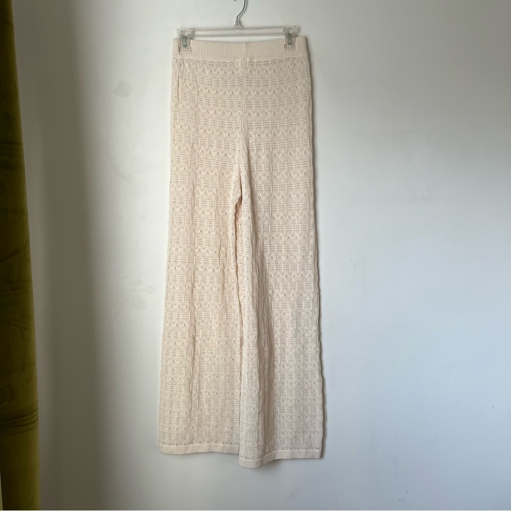 Princess Polly Elizondo Cream Sheer Knit Wide Leg Pants L/XL